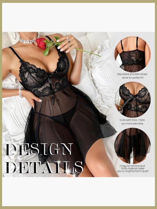 Sexy Lace Babydoll Chemise Nightgown with Thong Set - Picture 5 of 7